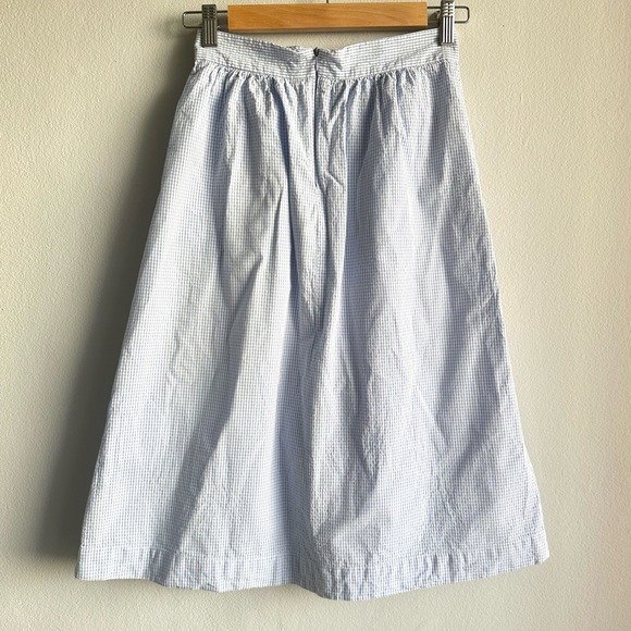 NWOT Mango Gingham 100% Cotton Midi A Line Skirt in Baby Blue w/ Pockets - Picture 7 of 13
